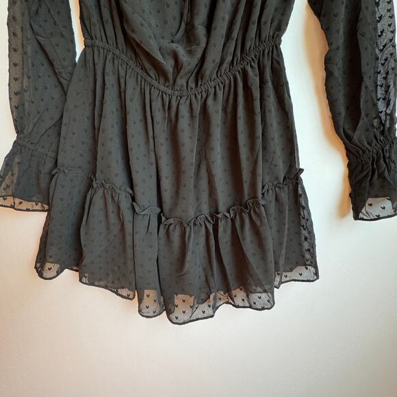 Rumored Senorita Mini Dress Black Off the Shoulder Sheer Witchy Fairy Grunge - Picture 8 of 16